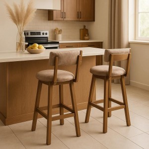 كرسي بار منجد مخمل وظهر نفخ ارجل خشب انتيك